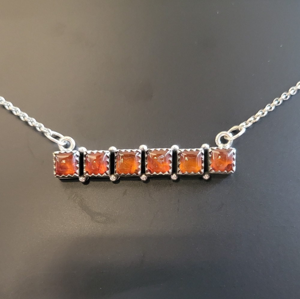 🍂 Sterling Silver Amber Bar Necklace 🍂Artisan Made • Genuine Amber • Stamped